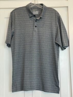 Under Armour loose fit heat gear SM Gray and Blue striped polo